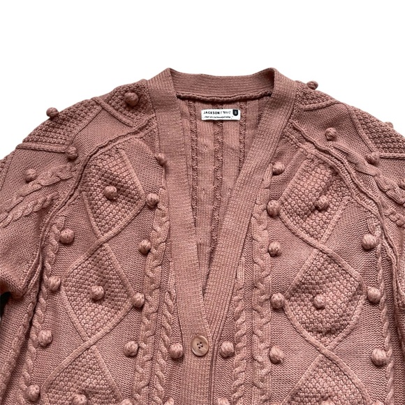 Jackson Rowe Bobble Cable Knit Cardigan Chunky Small Cozy Cottagecore Oversized - Picture 3 of 13